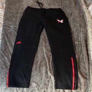 adidas Black Joggers with Red Stripe Accents and EWU logo